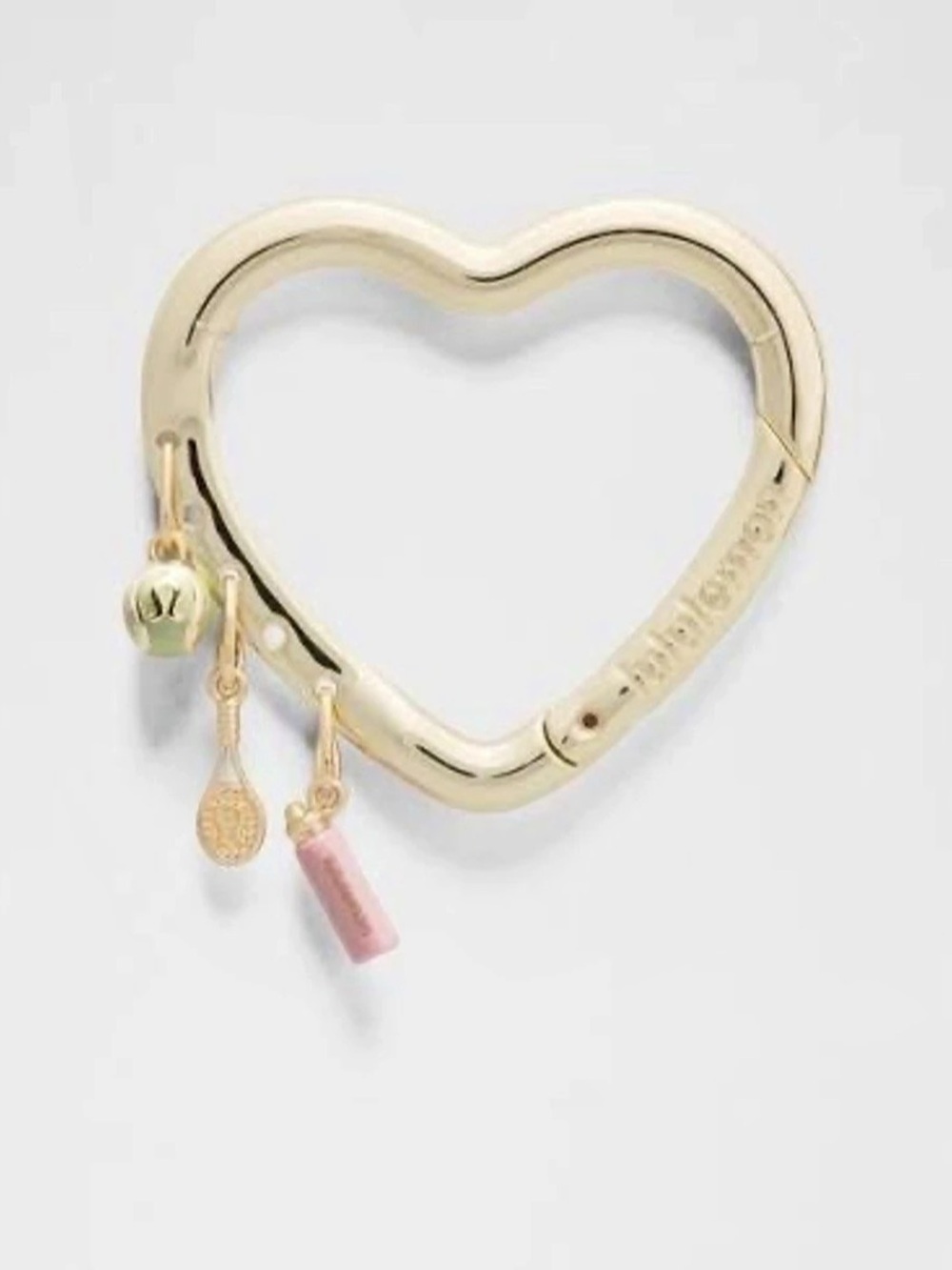 Lululemon Clippable Metal Heart Key Ring Gold & Pink with tennis racket NWOT